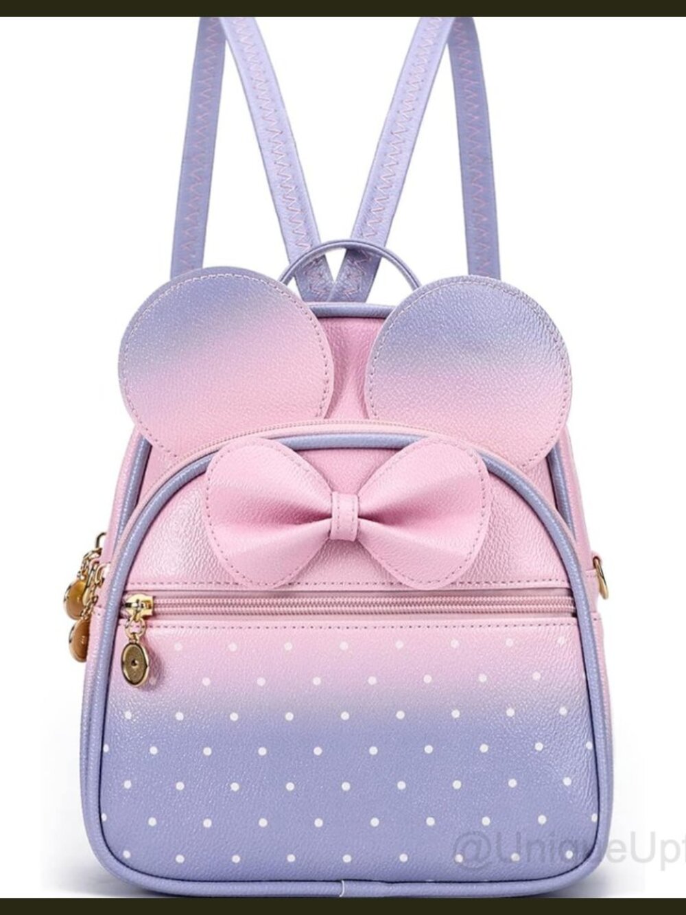 PU Leather Mini Backpack Convertible Shoulder Bag Quilted Bowknot Polka Dot